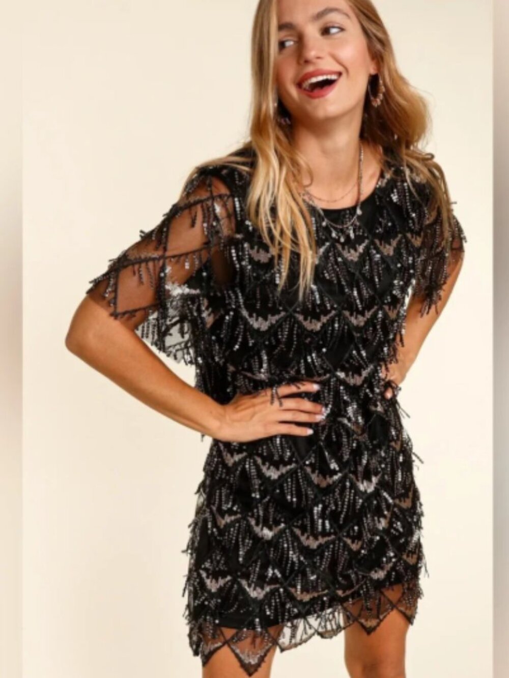 VVM Curve The Madonna Dress Black Sequin Fringe Flapper 1920's Style XS